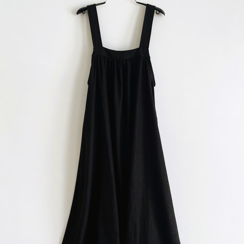 スクエアカットのジャンパースカート * Cotton Linen Black