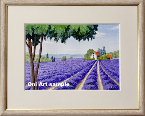 アクリル画　原画　「ラベンダー畑12」額縁付　SMサイズ　風景画 ラベンダー畑12」アクリル画 原画 風景画 額縁付 SMサイズ 絵画 Oni