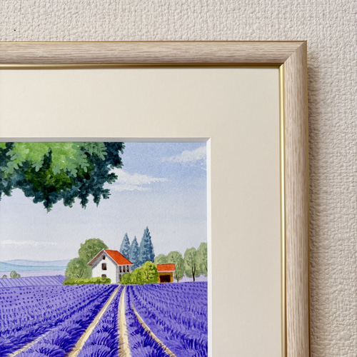 アクリル画　原画　「ラベンダー畑12」額縁付　SMサイズ　風景画 ラベンダー畑12」アクリル画 原画 風景画 額縁付 SMサイズ 絵画