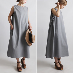 ⁑夏ＳＡＬＥ　１１６ｃｍ丈　ギマ擬麻コットン　脇下タック入ロング ワンピース　サマードレスゆったりF21A 2枚目の画像