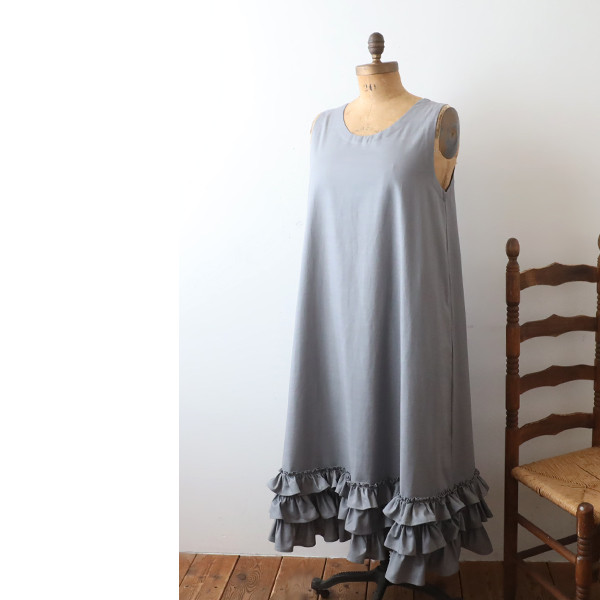 ＊春うららＳＡＬＥ　１２４ｃｍ丈　ギマ擬麻コットン　贅沢フリル裾 ロング ワンピース ジャンスカF23A