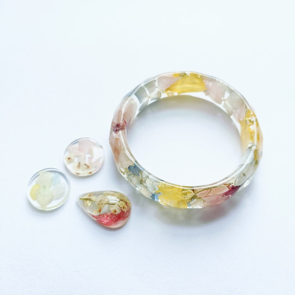 5周記念福袋SALE　〜パステルフラワーアクセサリー3点セット〜　菜の花 紫陽花　桜　クリア　レジン　花　アクリル　雫 2枚目の画像
