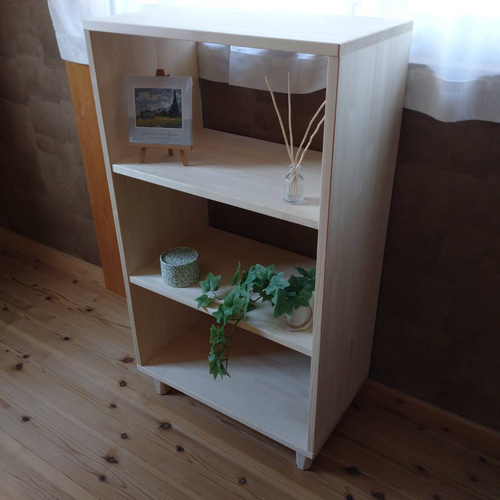 天然木 赤松集成材 北欧家具風3段脚付きオープンシェルフ 飾り棚 本棚