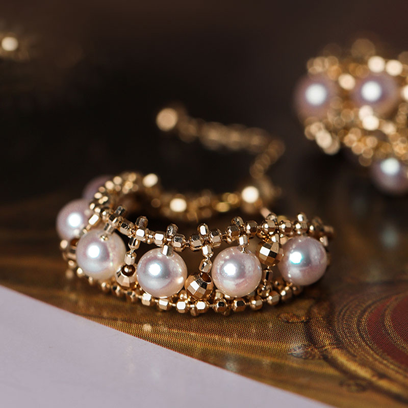 [ヘイズジュエリー] ハニーシャドウスプリングシリーズ 18Kゴールド オーロラ 3-3.5mm 日本製アコヤ真珠リング エンド