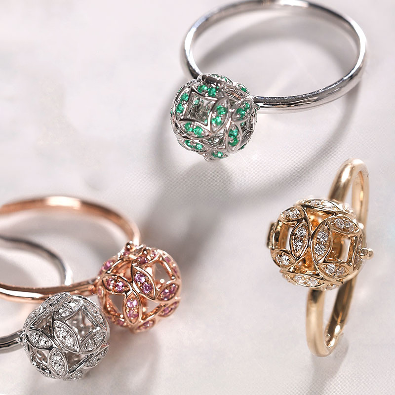 [ヘイズジュエリー] 八方向富シリーズ 18Kゴールドカラージェムストーン/天然ダイヤモンドリング 多機能銅コイン 繊細なボール