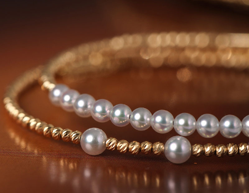 [ヘイズジュエリー] ハニーシャドウ スプリングシリーズ 18Kゴールド 4-4.5mm 日本製アコヤ真珠ブレスレット オーロラ