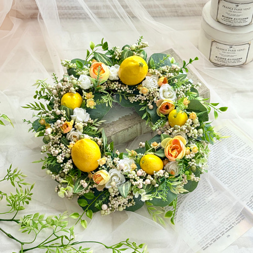 レモンリース 夏リース バラ 爽やか アーティフィシャルフラワー 造花