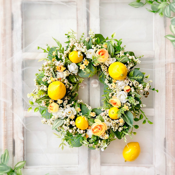 ハチミツレモンリース　スターチスリース　春リース ハチミツレモンリーススターチスリース春リース