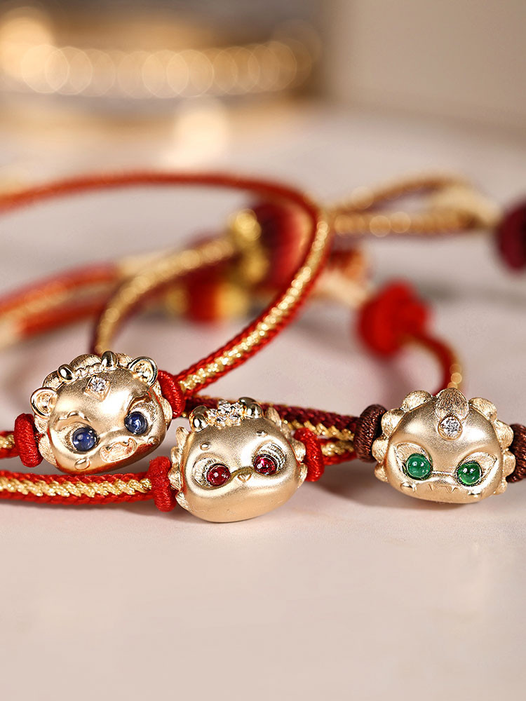 [Hais Jewelry] ラッキービーストシリーズ 18K ゴールドカラー ジェムストーン レッドロープ ルルトンブレスレッ