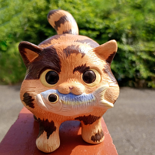 中古品【さび猫】2個セット♡猫の置物♡ サビ猫の置物 H12.5cm 動物の陶人形 その他置物 工房しろ 通販