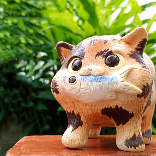 中古品【さび猫】2個セット♡猫の置物♡ サビ猫の置物 H12.5cm 動物の陶人形 その他置物 工房しろ 通販