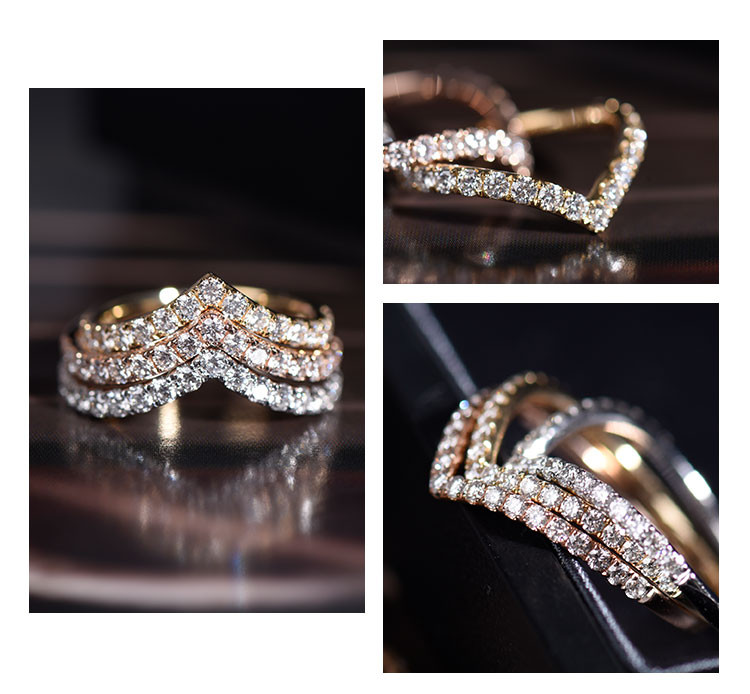 【ヘイズジュエリー】メイフアシリーズ18Kゴールドストレート/V字型ダイヤモンドリング、高色・高透明度天然ダイヤモンドジュエリー