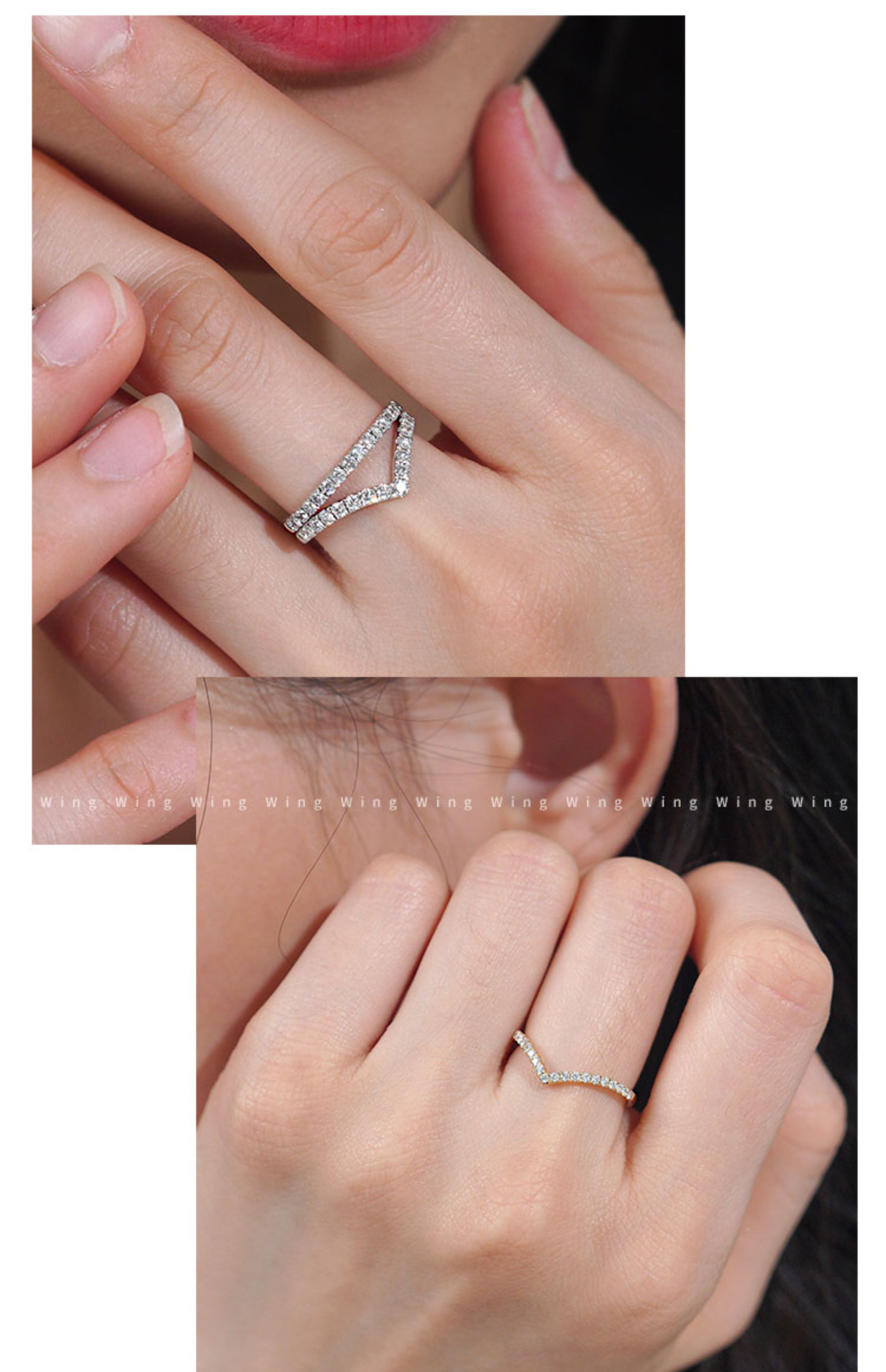 【ヘイズジュエリー】メイフアシリーズ18Kゴールドストレート/V字型ダイヤモンドリング、高色・高透明度天然ダイヤモンドジュエリー