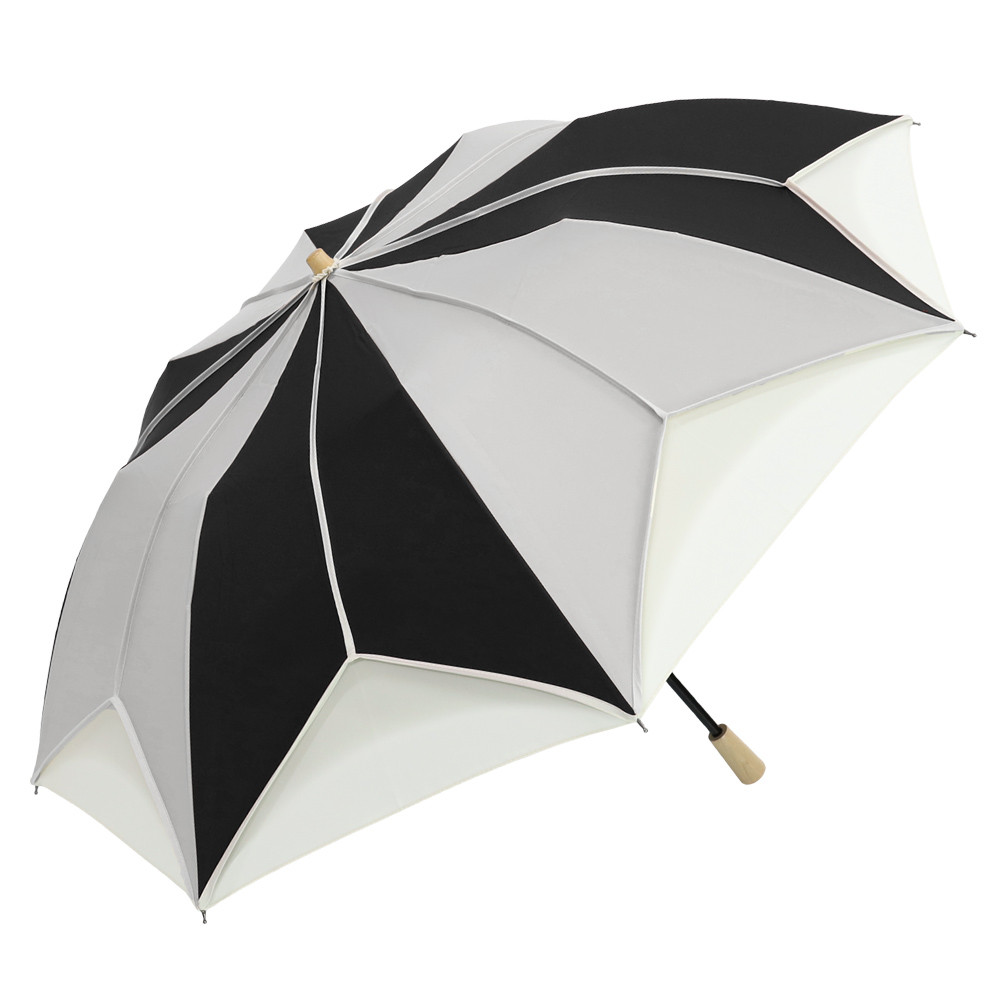 晴雨兼用傘 完全遮光 【逃熱日傘】推しカラー トリコパイピングかわず張りショート折りたたみ日傘　ブラック×ライトグレー