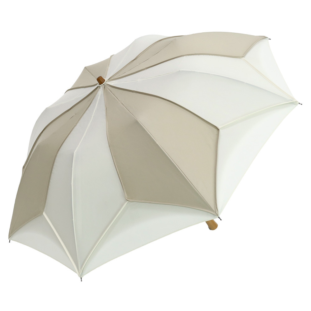 晴雨兼用傘 完全遮光 【逃熱日傘】推しカラー トリコパイピングかわず張りショート折りたたみ日傘　モカ×ホワイト