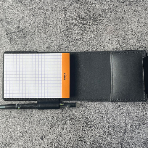 手縫】RHODIA(ロディア) メモ帳 No.11(A7)用ブラック黒色本革カバー