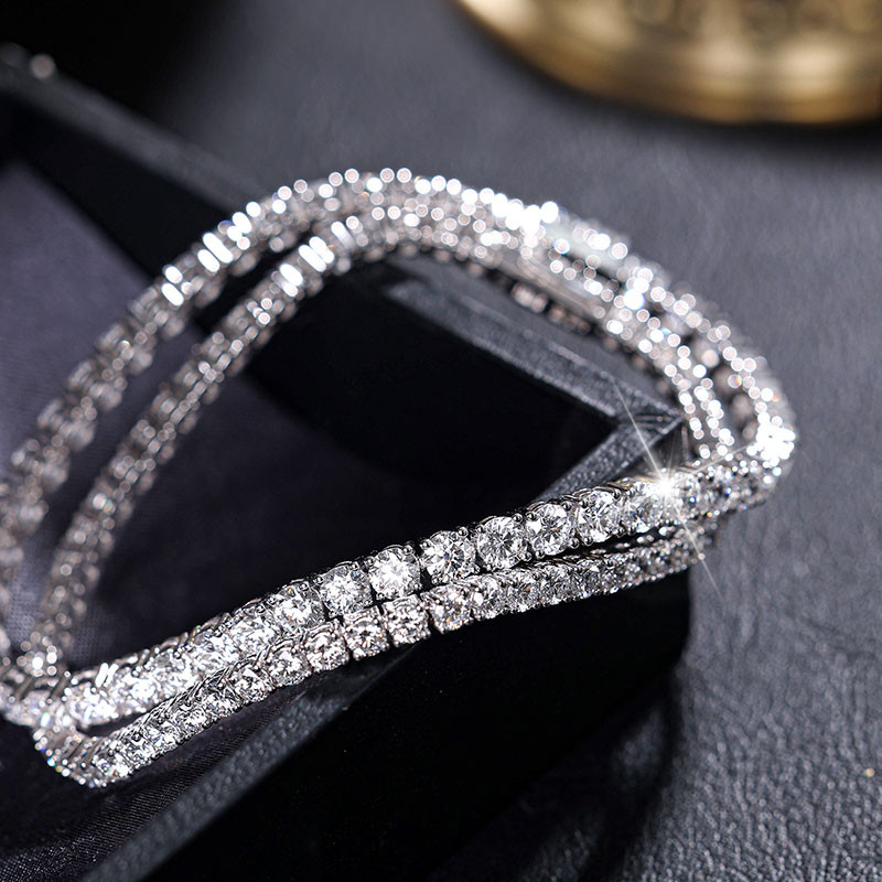 [ヘイズジュエリー] 18Kゴールドとプラチナの養殖ダイヤモンドテニスブレスレット。多用途でデイリースタイル。ジュエリーグレード