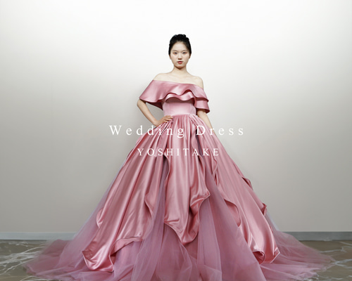 くすみピンク チュールカラードレス サイズオーダー チュールドレスくすみピンク カラードレス