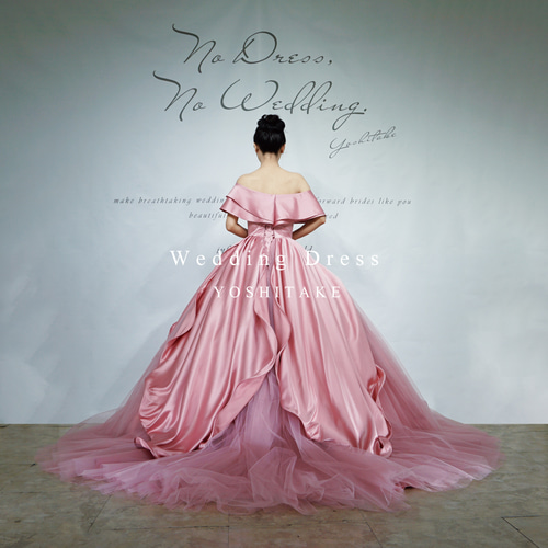 ウエディングドレス.くすみピンク.カラードレス.サテン.チュール.Y2630