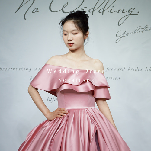 ウエディングドレス.くすみピンク.カラードレス.サテン.チュール.Y2630