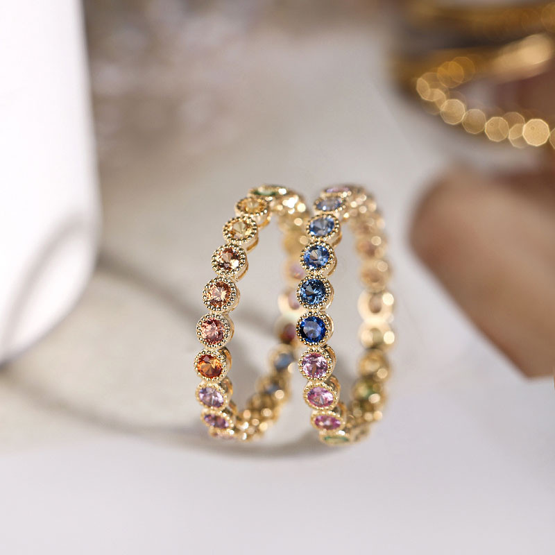 [ヘイズジュエリー] カラフルレインボーシリーズ 18Kゴールドカラーサファイアツァボライトリング ドーパミングラデーションスペ