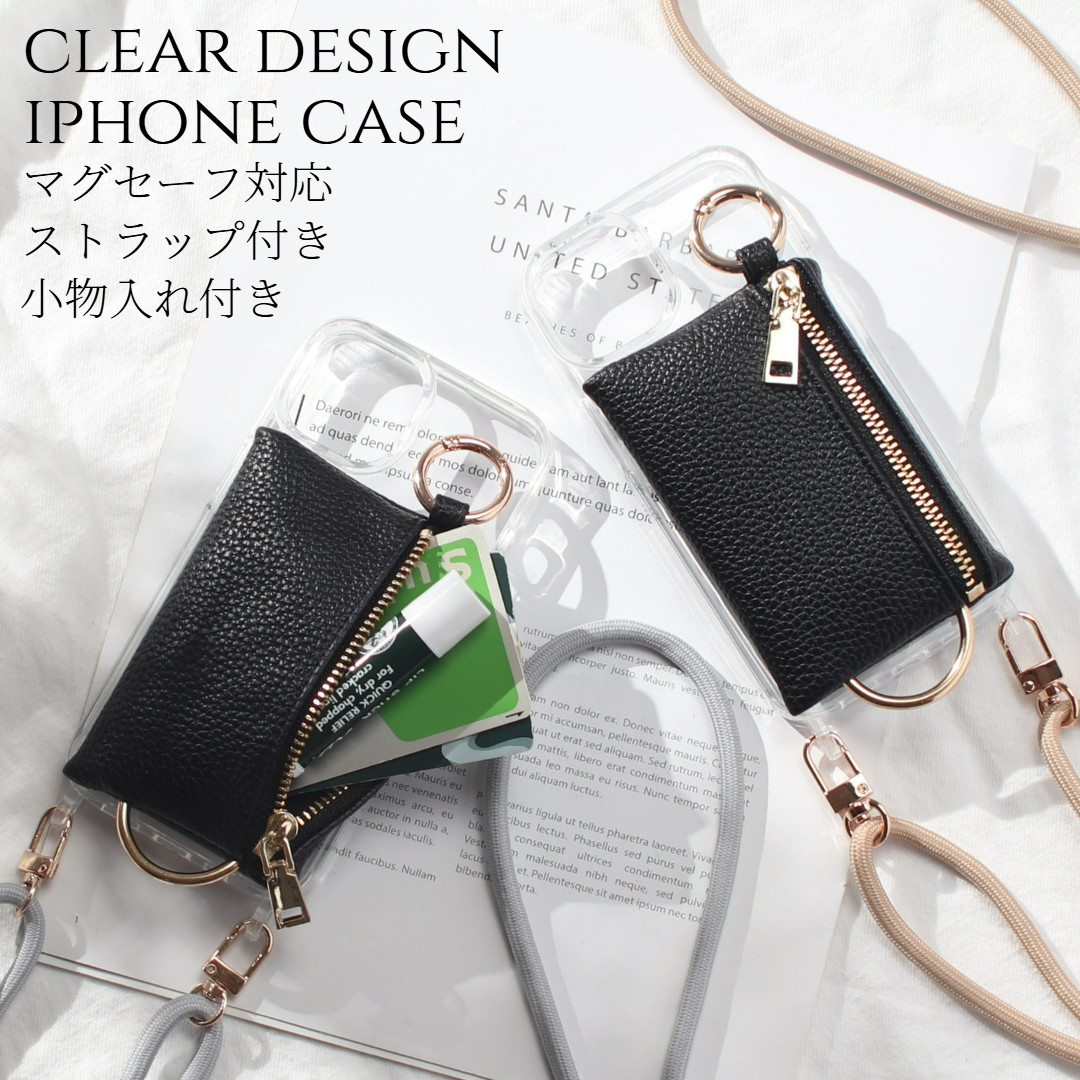 iPhone12 ケース クリア 小銭入れ 12mini 12Pro MAX ショルダー ストラップ カード収納 財布