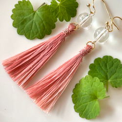 茜染・ナチュラル精麻 水晶のminiタッセルピアス】☆gold color ピアス