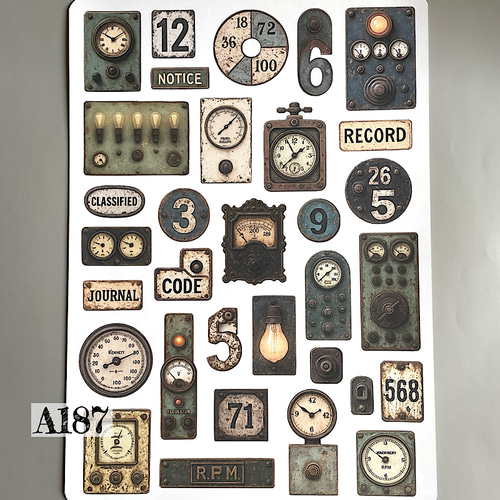 A187コラージュ素材】Glee紙モノ/シール ジャンクジャーナル 機械