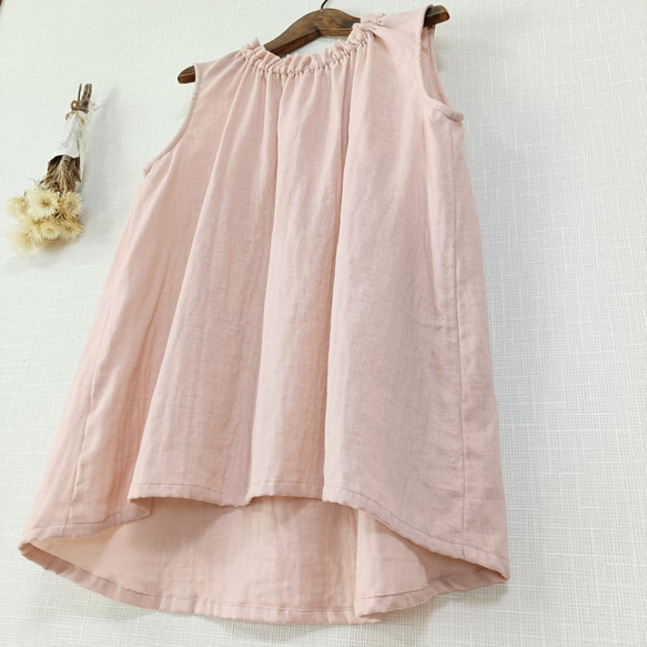 SALE☆一点もの☆　フリルネックのノースリーブブラウス　スィートオレンジ　柔らかダブルガーゼ 7枚目の画像