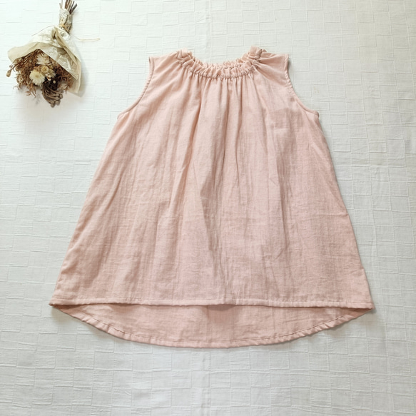 SALE☆一点もの☆　フリルネックのノースリーブブラウス　スィートオレンジ　柔らかダブルガーゼ 1枚目の画像