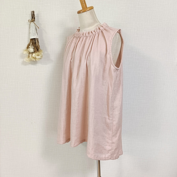 SALE☆一点もの☆　フリルネックのノースリーブブラウス　スィートオレンジ　柔らかダブルガーゼ 9枚目の画像