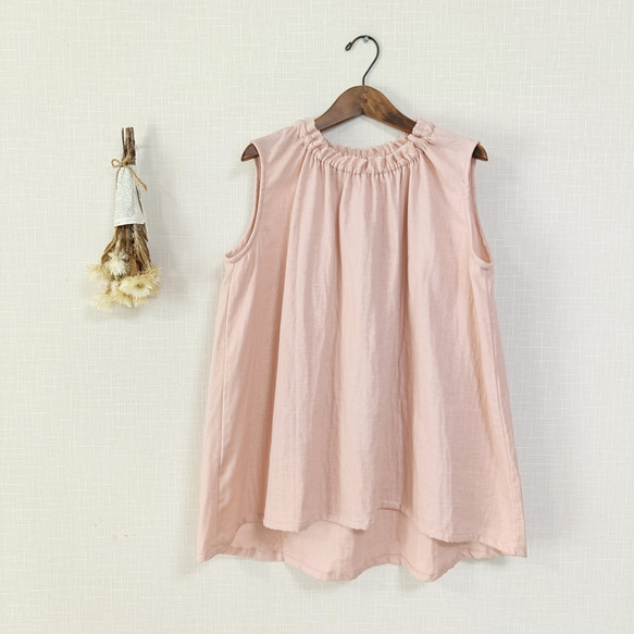 SALE☆一点もの☆　フリルネックのノースリーブブラウス　スィートオレンジ　柔らかダブルガーゼ 5枚目の画像