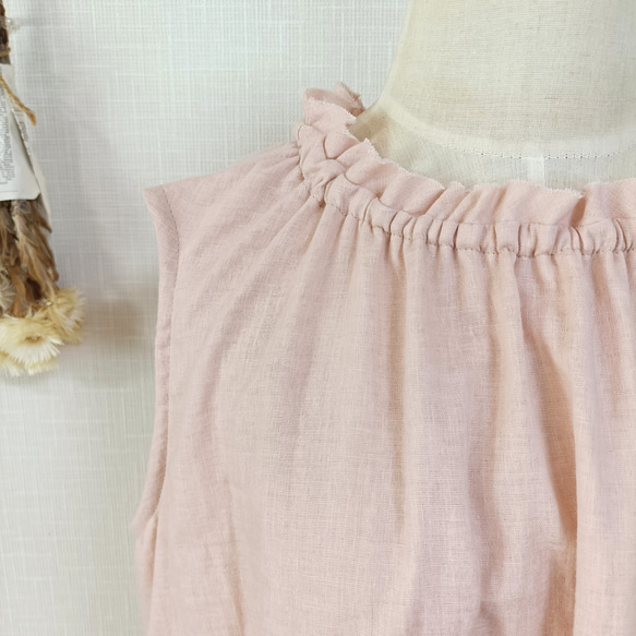 SALE☆一点もの☆　フリルネックのノースリーブブラウス　スィートオレンジ　柔らかダブルガーゼ 12枚目の画像