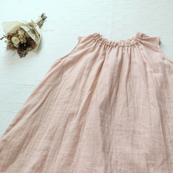 SALE☆一点もの☆　フリルネックのノースリーブブラウス　スィートオレンジ　柔らかダブルガーゼ 2枚目の画像