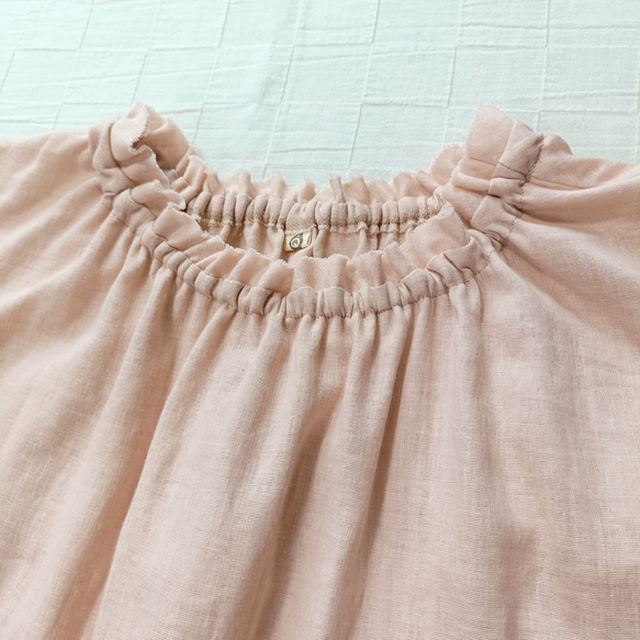 SALE☆一点もの☆　フリルネックのノースリーブブラウス　スィートオレンジ　柔らかダブルガーゼ 3枚目の画像