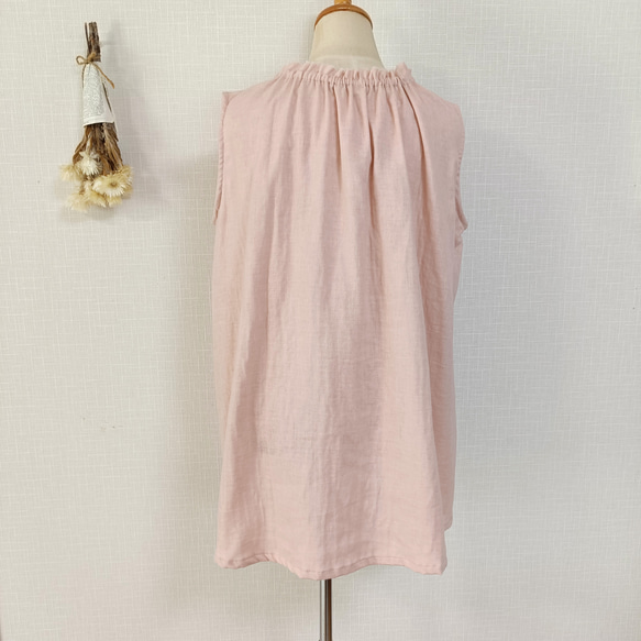 SALE☆一点もの☆　フリルネックのノースリーブブラウス　スィートオレンジ　柔らかダブルガーゼ 11枚目の画像