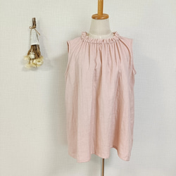 SALE☆一点もの☆　フリルネックのノースリーブブラウス　スィートオレンジ　柔らかダブルガーゼ 8枚目の画像