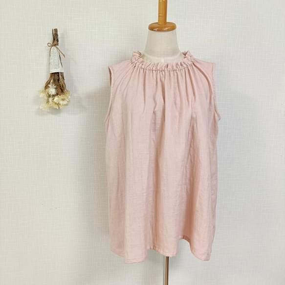 SALE☆一点もの☆　フリルネックのノースリーブブラウス　スィートオレンジ　柔らかダブルガーゼ 8枚目の画像