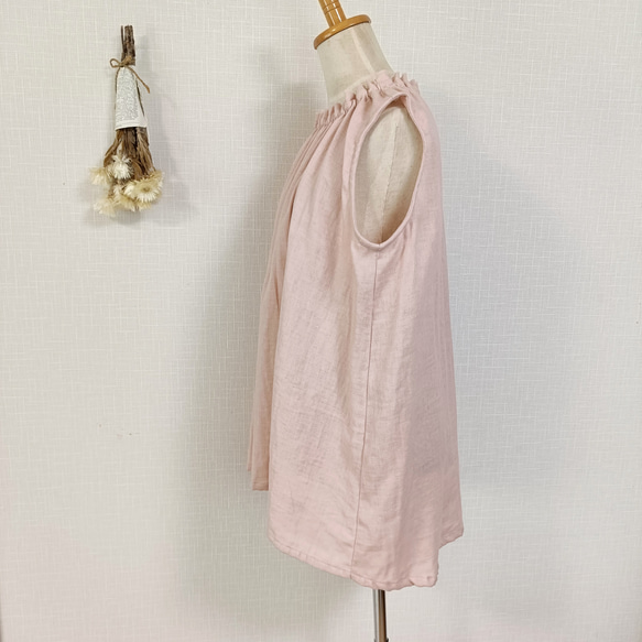 SALE☆一点もの☆　フリルネックのノースリーブブラウス　スィートオレンジ　柔らかダブルガーゼ 10枚目の画像