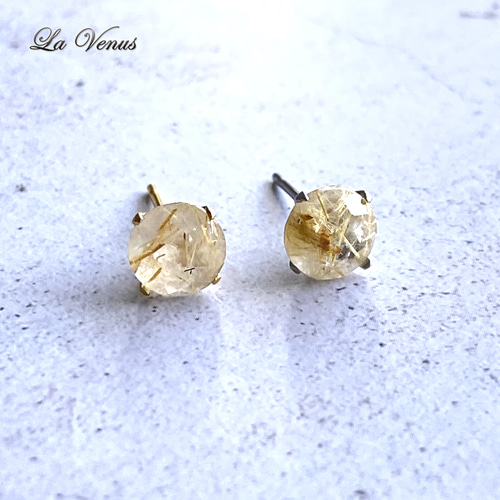 ✴︎つけっぱなしOK✴︎ 天然 大粒6mm ゴールドルチルクォーツ ピアス