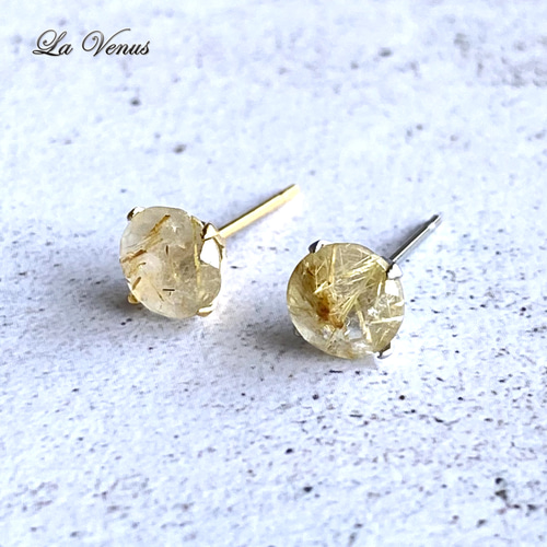 ✴︎つけっぱなしOK✴︎ 天然 大粒6mm ゴールドルチルクォーツ ピアス