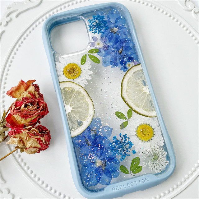 レモンiFace風押し花スマホケース、iPhone全機種対応、iPhone16e、iPhone15Pro、iPhone8