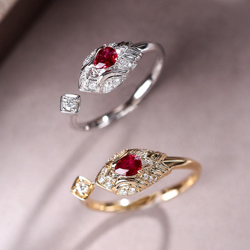 【ヘイズジュエリー】ルビースネークシリーズ 18Kゴールド ピジョンブラッドルビー 天然ダイヤモンドリング 桂枝蛇年限定版 蛇の