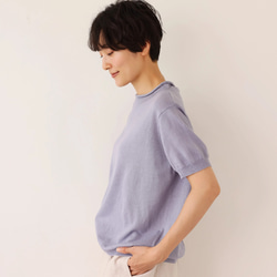★即納★夏の定番に！涼やか着回しニット　リネン コットン半袖トップス　明るく渋い青紫色　250704-4 7枚目の画像