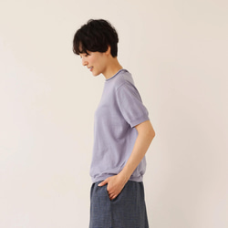 ★即納★夏の定番に！涼やか着回しニット　リネン コットン半袖トップス　明るく渋い青紫色　250704-4 4枚目の画像