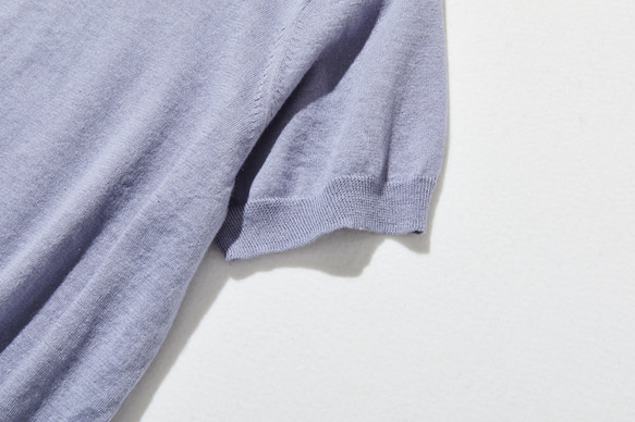 ★即納★夏の定番に！涼やか着回しニット　リネン コットン半袖トップス　明るく渋い青紫色　250704-4 14枚目の画像