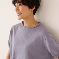 ★即納★夏の定番に！涼やか着回しニット　リネン コットン半袖トップス　明るく渋い青紫色　250704-4 6枚目の画像