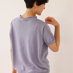 ★即納★夏の定番に！涼やか着回しニット　リネン コットン半袖トップス　明るく渋い青紫色　250704-4 10枚目の画像