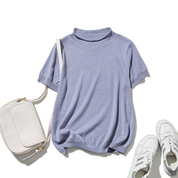 ★即納★夏の定番に！涼やか着回しニット　リネン コットン半袖トップス　明るく渋い青紫色　250704-4 11枚目の画像