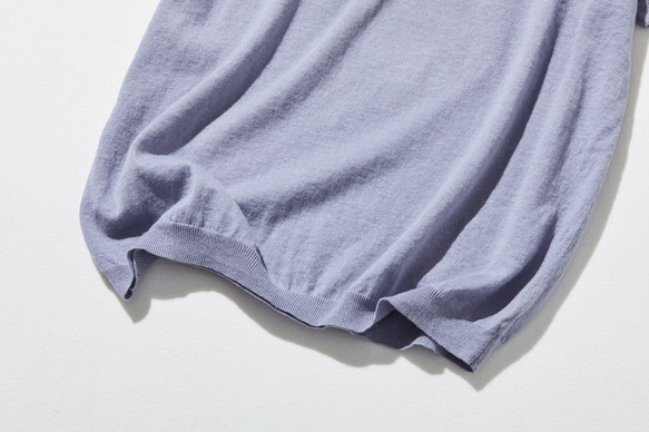 ★即納★夏の定番に！涼やか着回しニット　リネン コットン半袖トップス　明るく渋い青紫色　250704-4 15枚目の画像